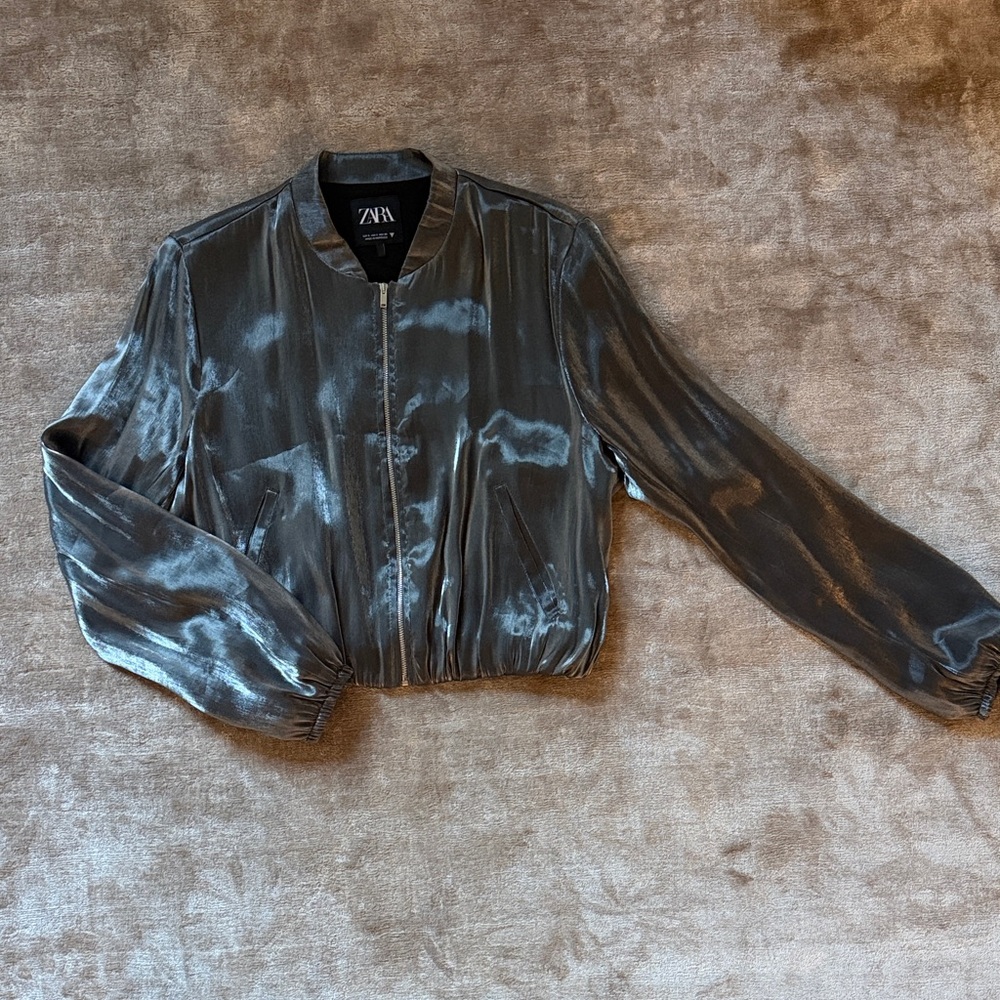 Zara Shiny Silver Bomber Jacket